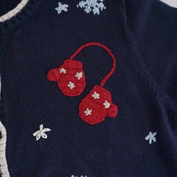 Vintage Cherokee Navy Blue Ice Skates Mittens Winter Button Cardigan Festive 3X - Picture 9 of 11